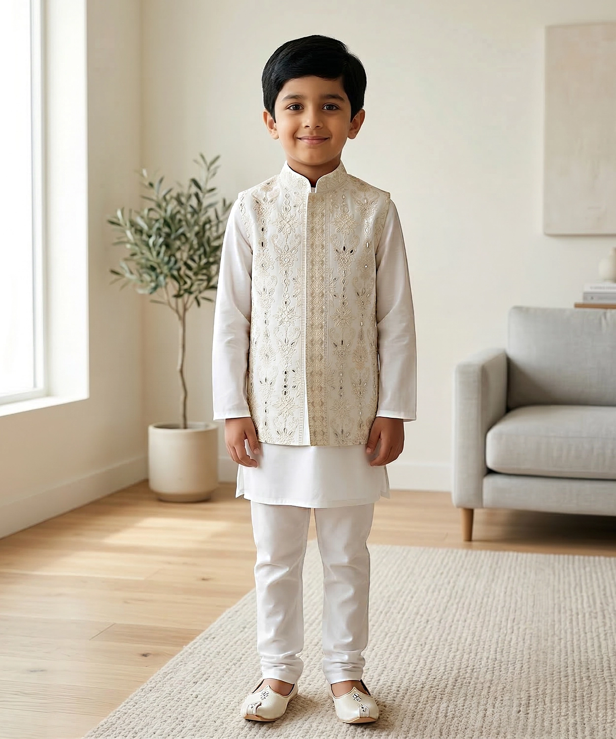 Patra Work Embroidered Floral Motif Bandi With Kurta Payjama Set