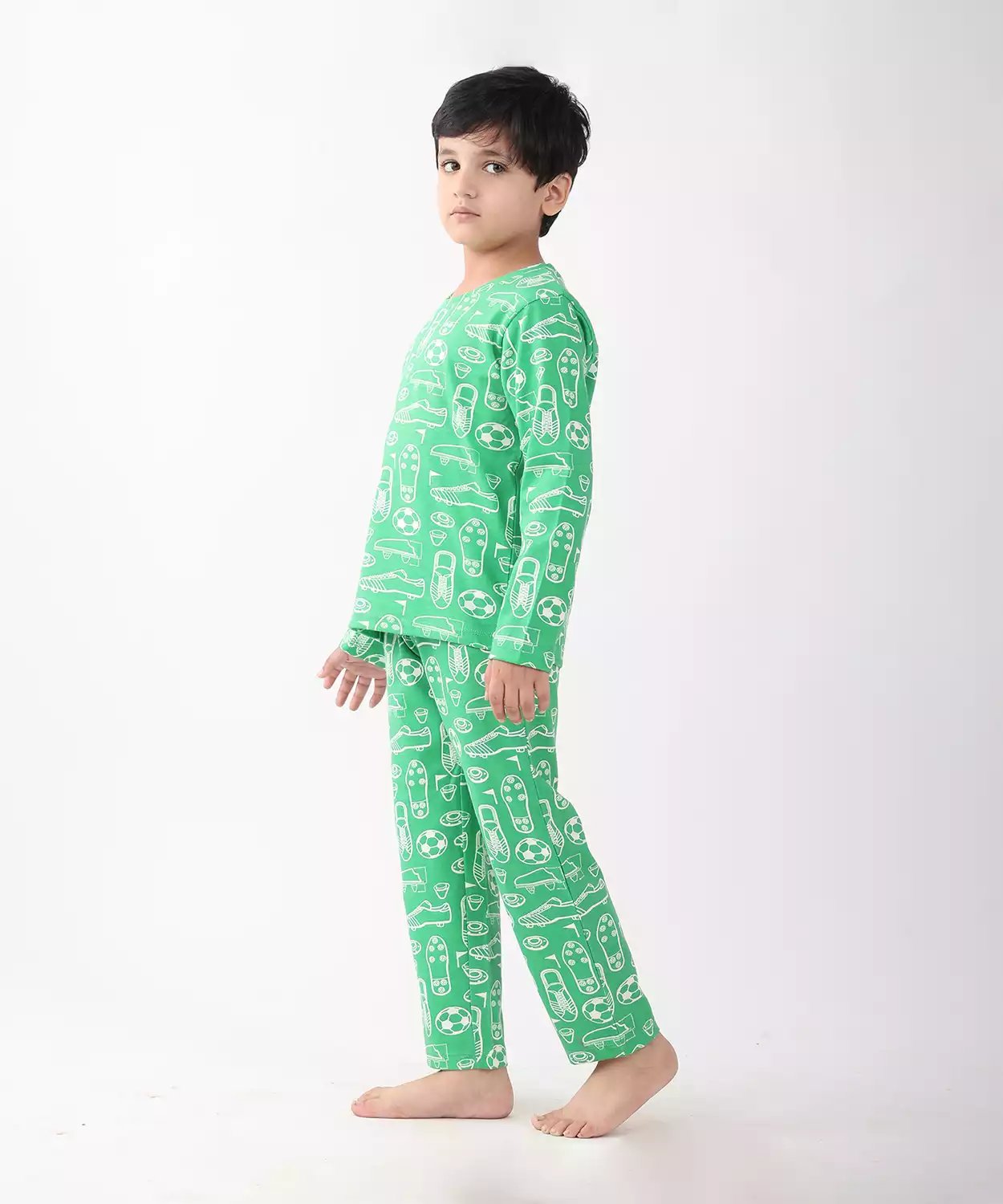 Football Shoes Green Long Sleeve Pyjama Set - Green