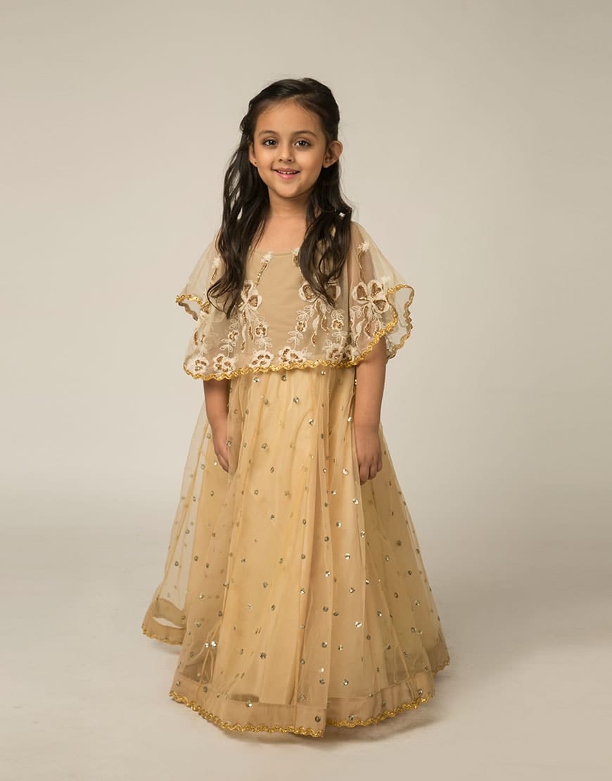 Lace Cape Off Shoulder Gown