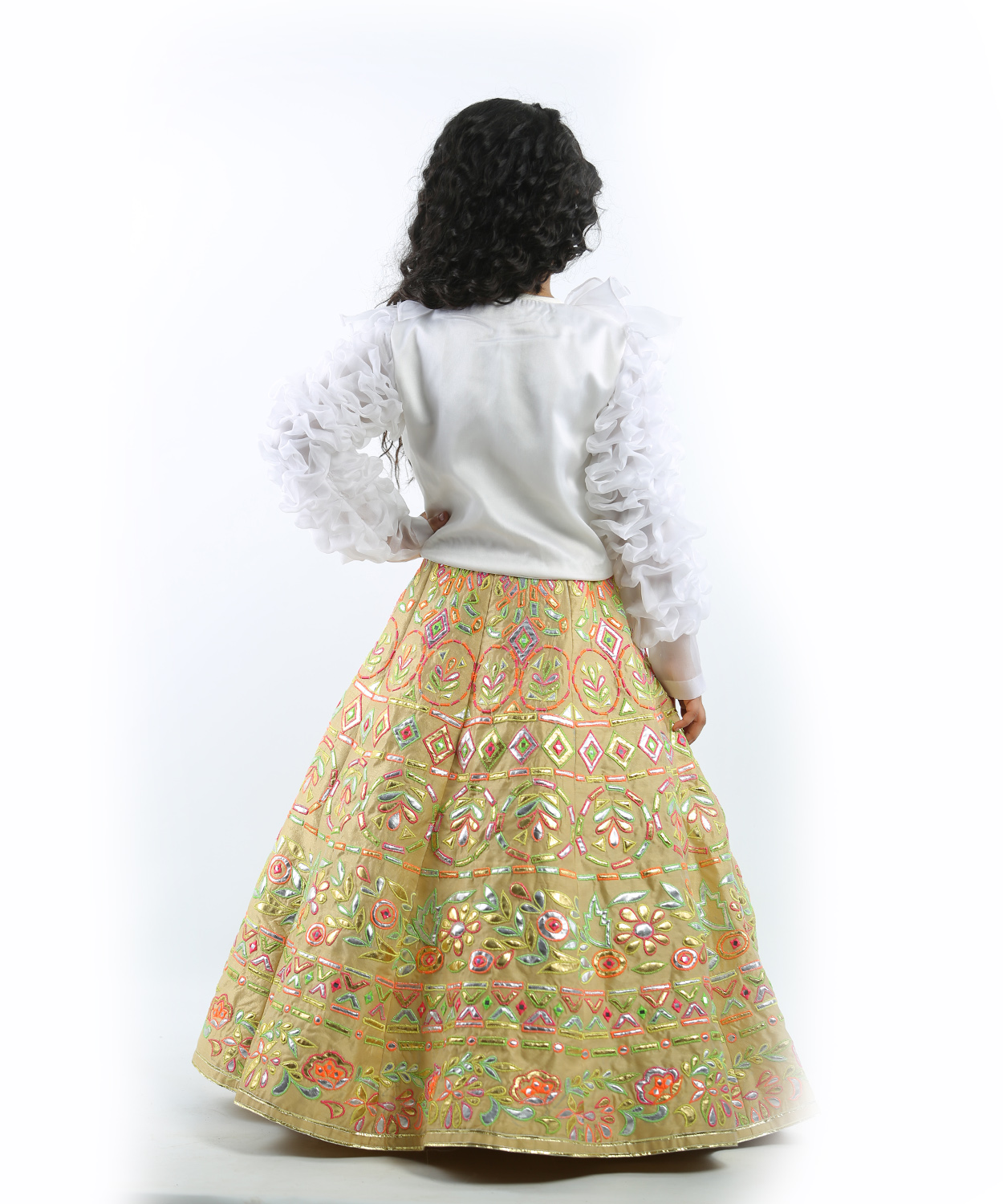 Golden Leather Applique Indowestern Set