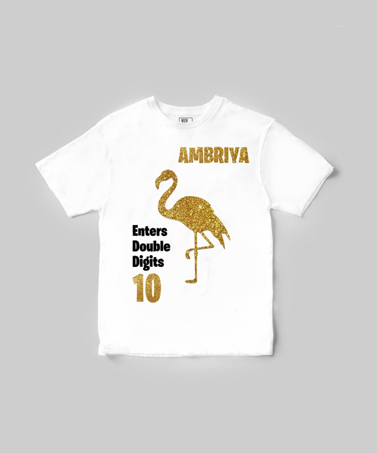 Personalised Gold Flamingo Birthday T-Shirt For Kids