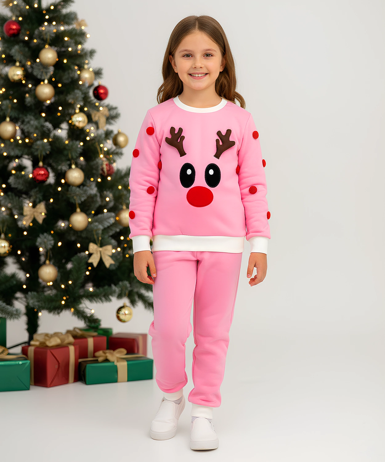 Pink Reindeer Pom Pom Sweatshirt