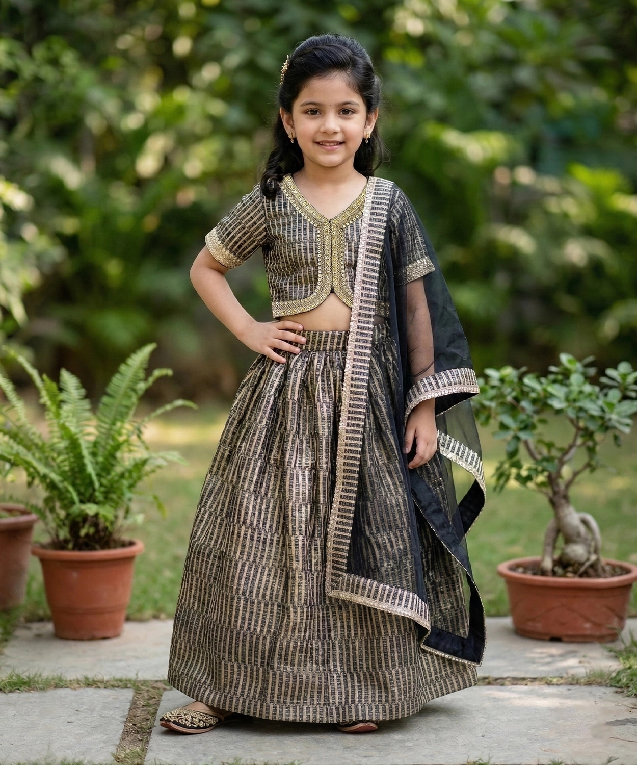 Black & Gold Lehenga Set with Jacket & Dupatta