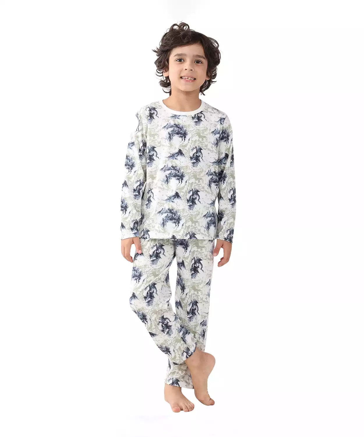 Black Blue Lighting Long Sleeve Pyjama Set - Blue