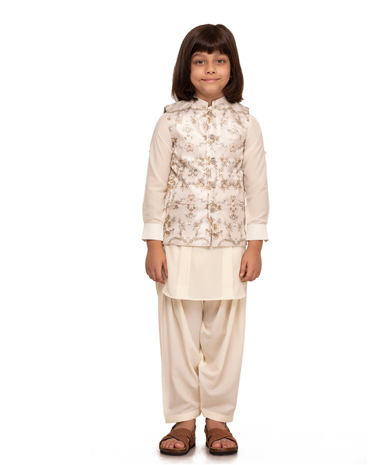 Ivory Pathani Kurta With Jacket Set