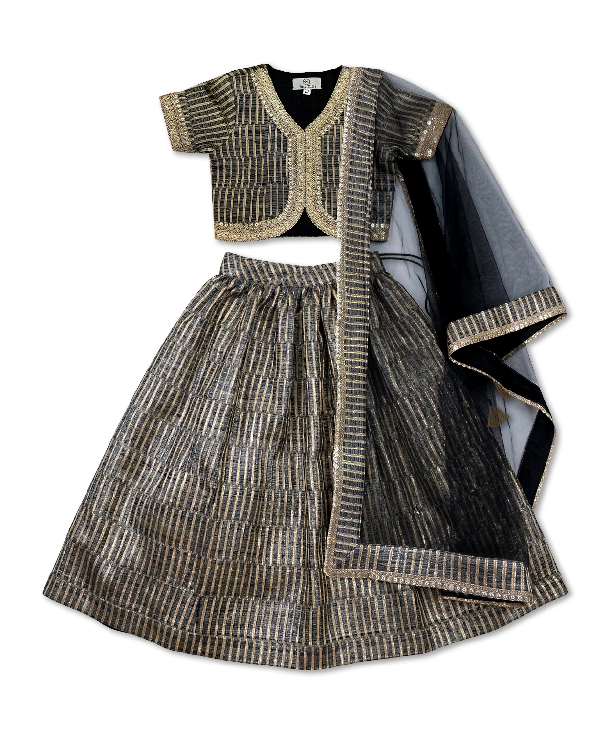 Black & Gold Lehenga Set with Jacket & Dupatta