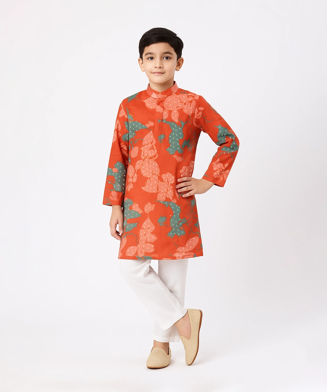 Printed Hand Work Kurta Set For Boy