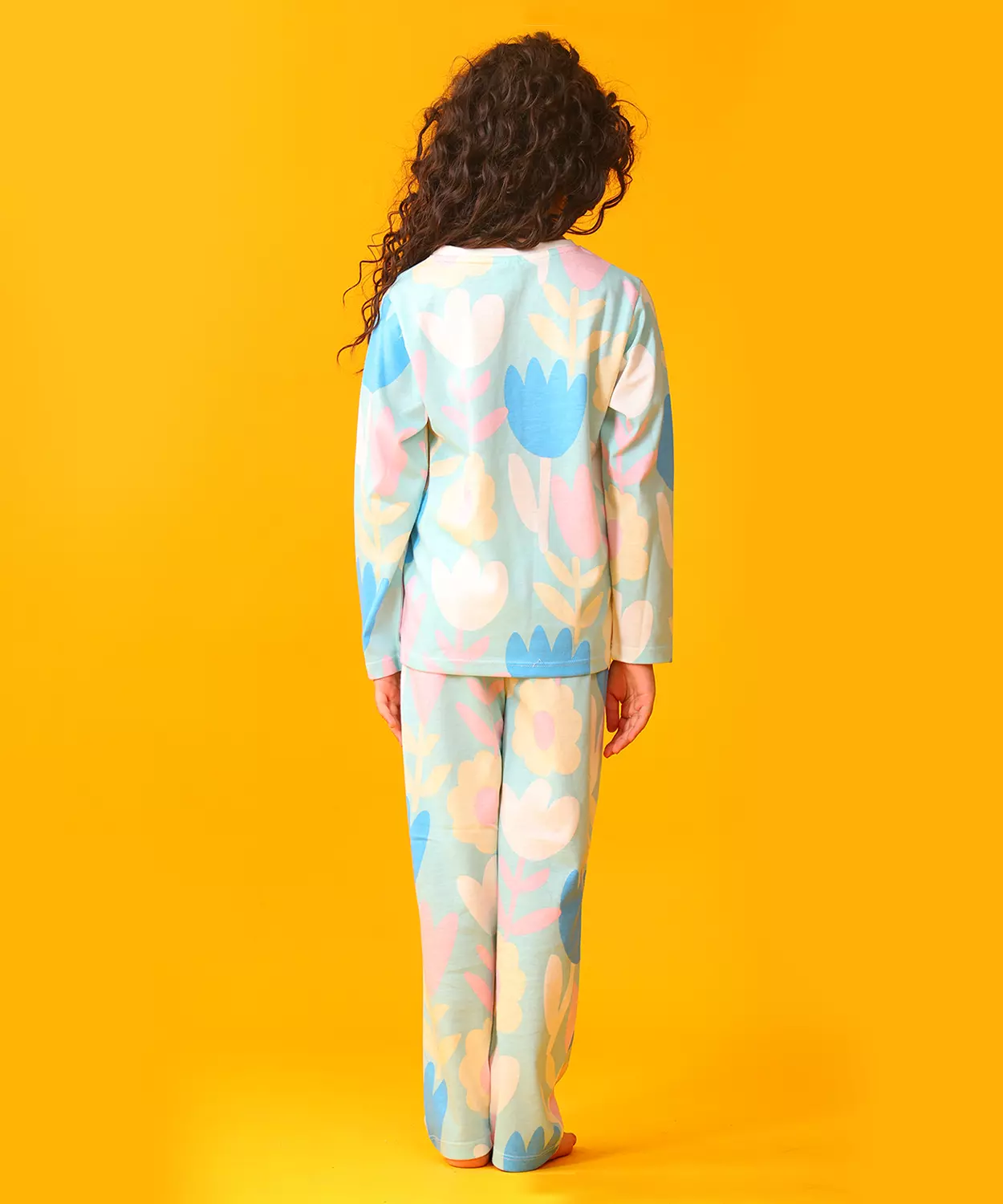 Aqua Flower Girls Long Sleeve Pyjama Set - Aqua