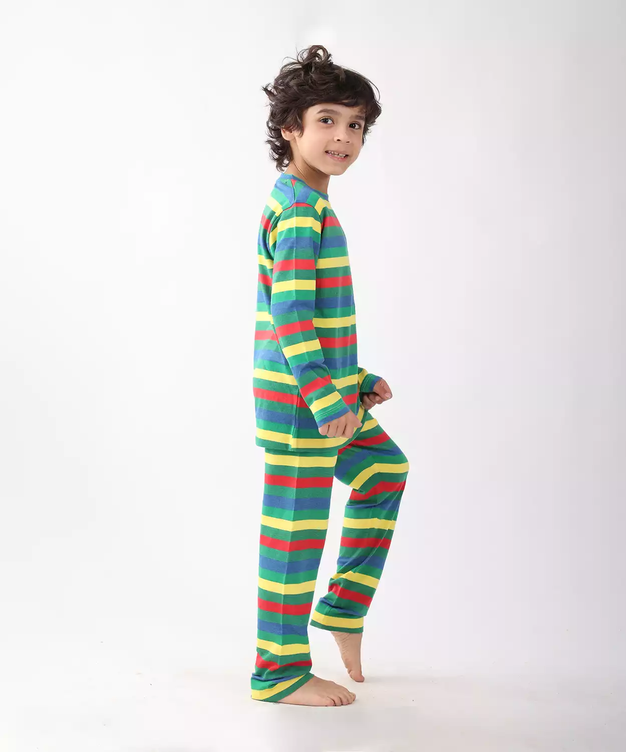 Green Yellow Red Stripe Boys Pyjama Set - Multi