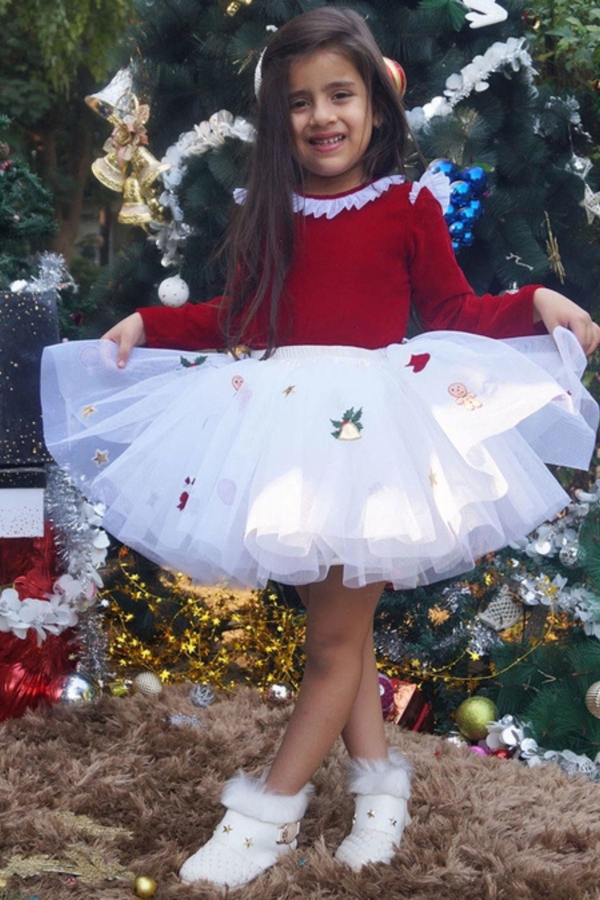 Xmas Velvet Top With Tutu Skirt
